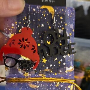 **New** Christmas Story Red and Black 'Oh Fudge' Earrings